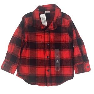 NWT GAP Boys Red Buffalo Plaid Flannel Button Down Shirt - Size 2T